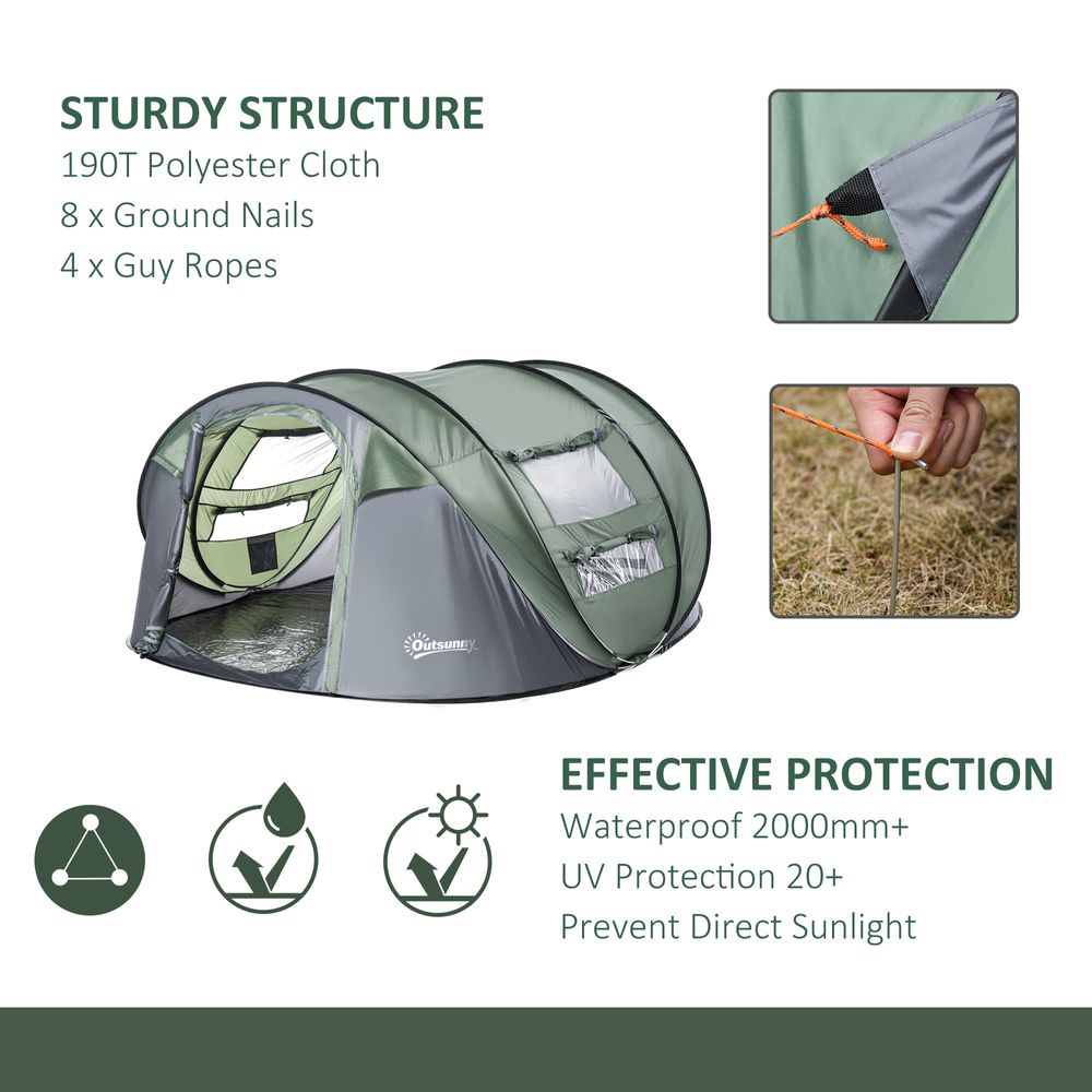 Camping Tent Dome Tent Pop-up Design with 4 Windows for 4-5 Person Outsunny