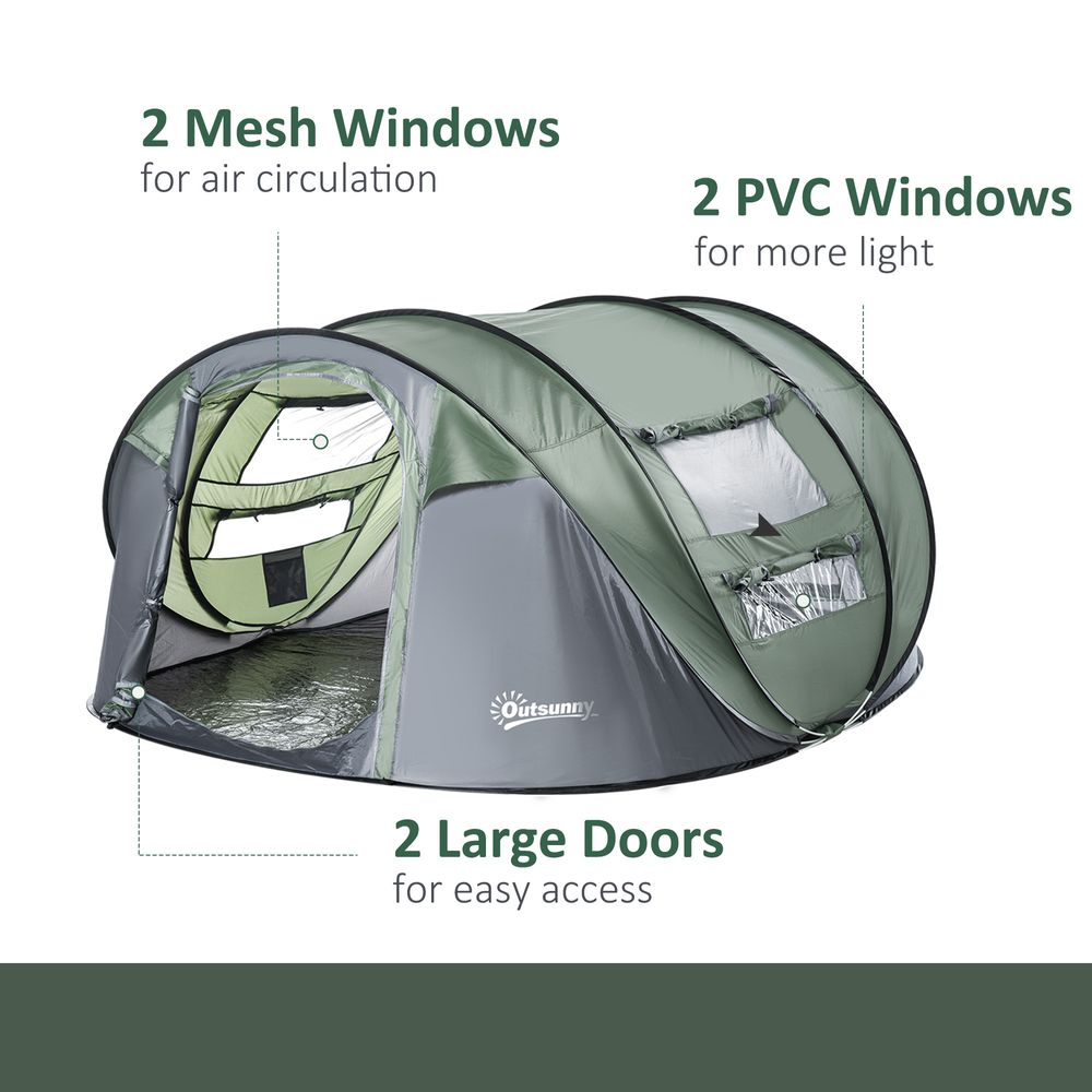 Camping Tent Dome Tent Pop-up Design with 4 Windows for 4-5 Person Outsunny