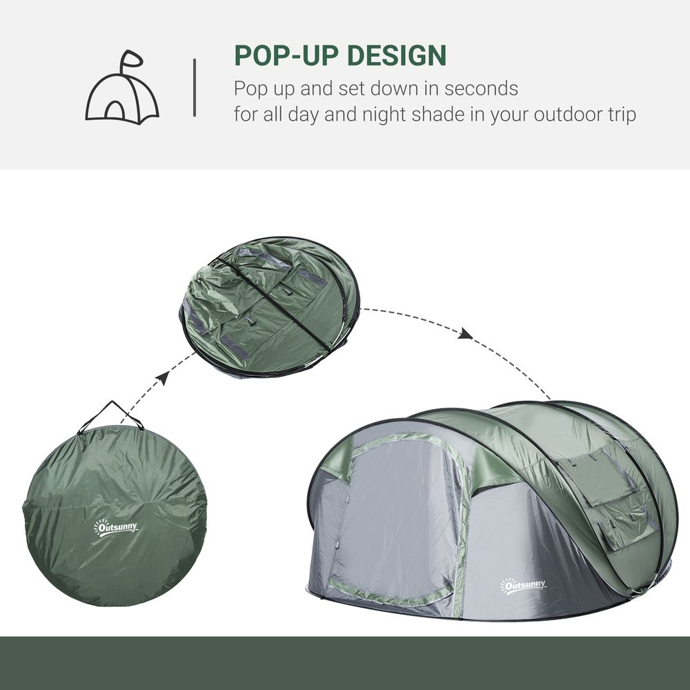 Camping Tent Dome Tent Pop-up Design with 4 Windows for 4-5 Person Outsunny