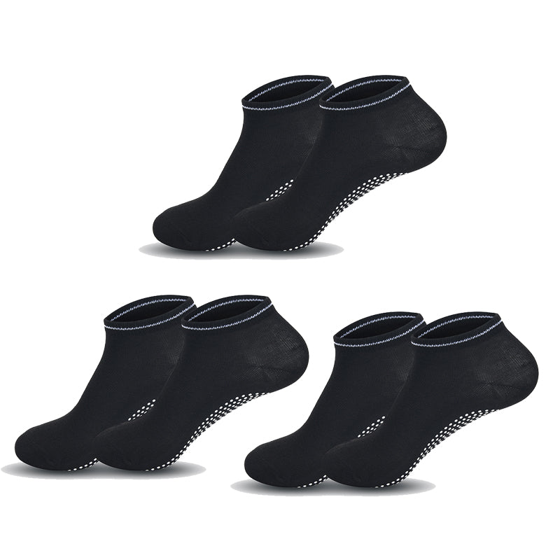 3 Pair's of Non Slip Grip Socks for Fitness, Gym, Massage, Yoga - Black