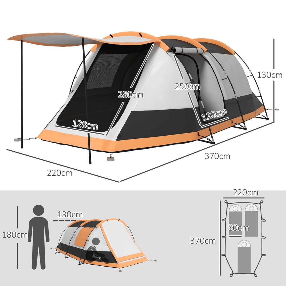 Outsunny Tunnel Tent with Bedroom, Living Room and Porch for 3-4 Man