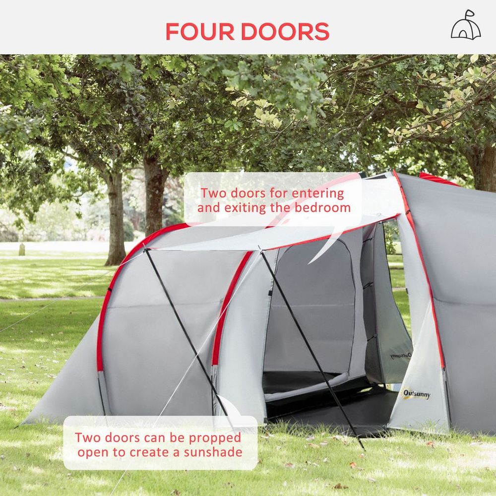 4-6 Person Camping Tent with 2 Bedroom, Living Area and Vestibule