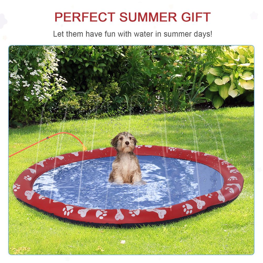 170cm Splash Pad Sprinkler for Pets Dog Bath Pool Non-slip Outdoor Red Pawhut