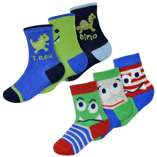 Baby Boys 6 Pack Monsters / Dinosaur Socks