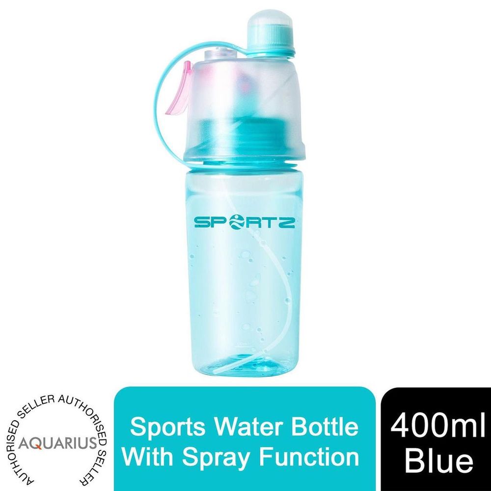 Aquarius Leak Proof Sports Water Bottle with Spray Function 400ml Blue