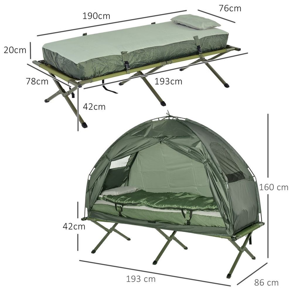 Outdoor 1 Person Folding Dome Tent Hiking Camping Bed Cot W/ Sleeping Bag New
