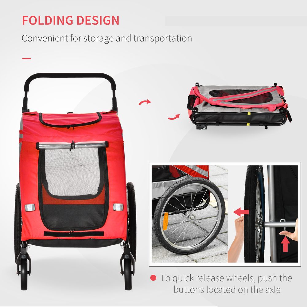 2-In-1 Dog Bike Trailer Stroller w/ Universal Wheel Reflector Flag Red Pawhut