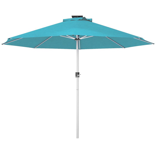 Outsunny Solar Patio Garden Parasol with Lights for Outdoor, Blue