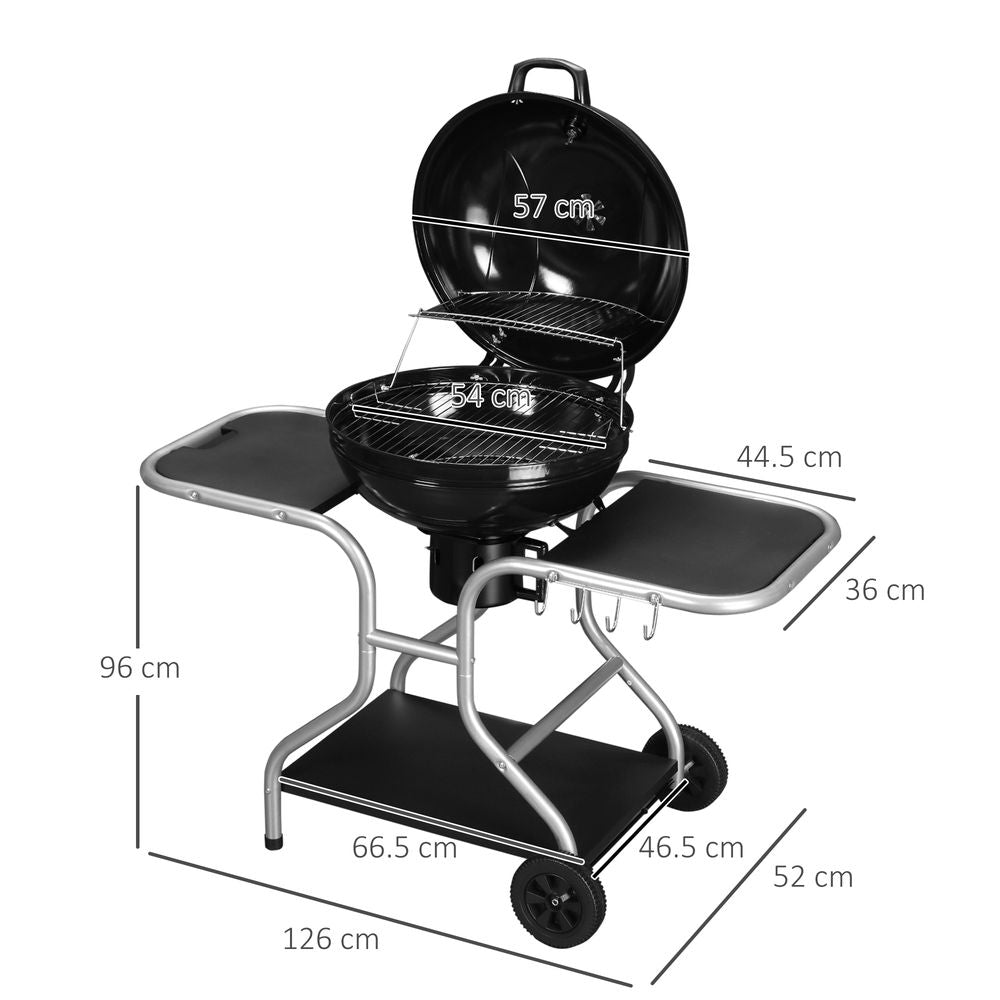 Outsunny Garden Charcoal Trolley Barbecue Gril lW/Wheels-Black