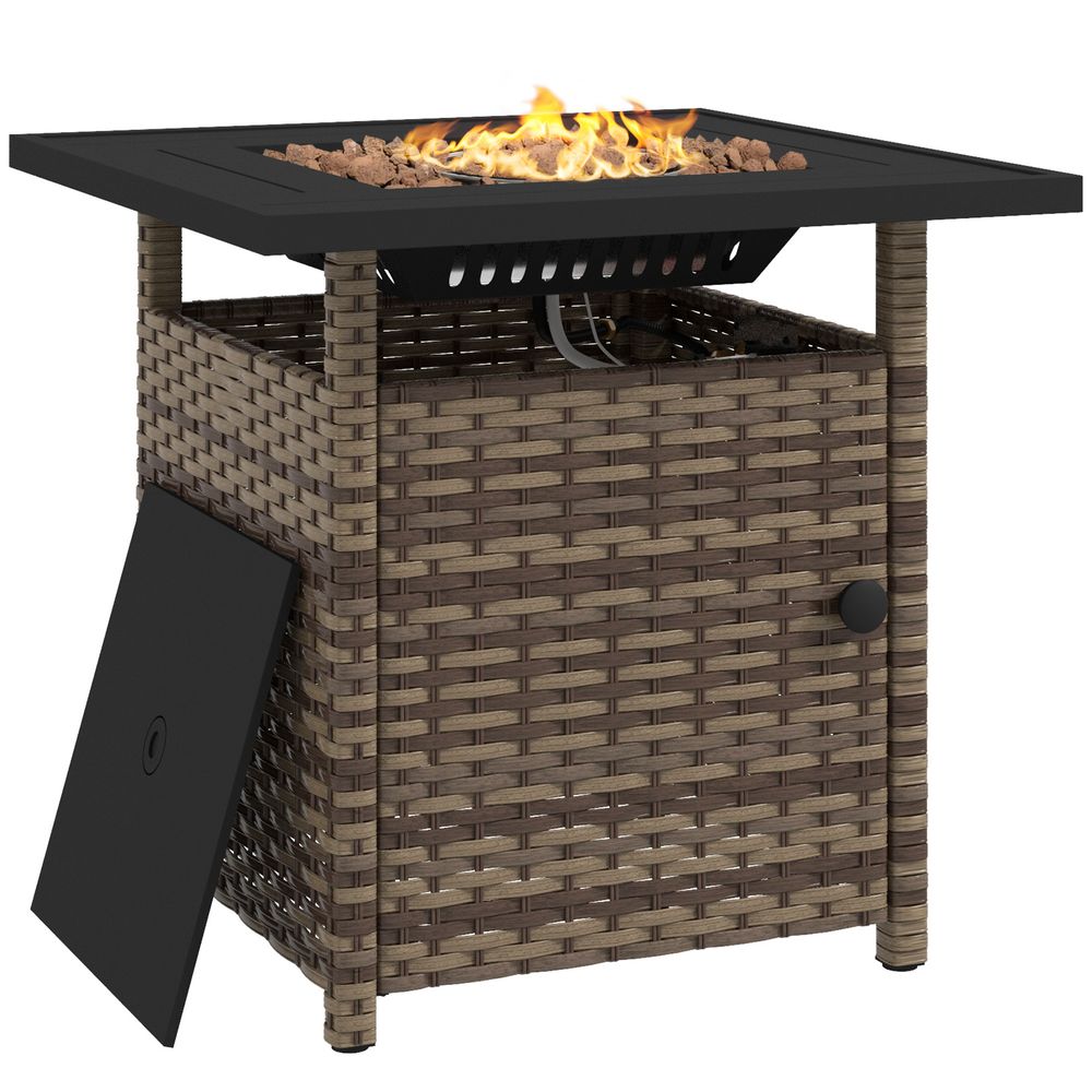 Outsunny 50,000 BTU Rattan Fire Pits for Garden, Propane Fire Pit Table, Black