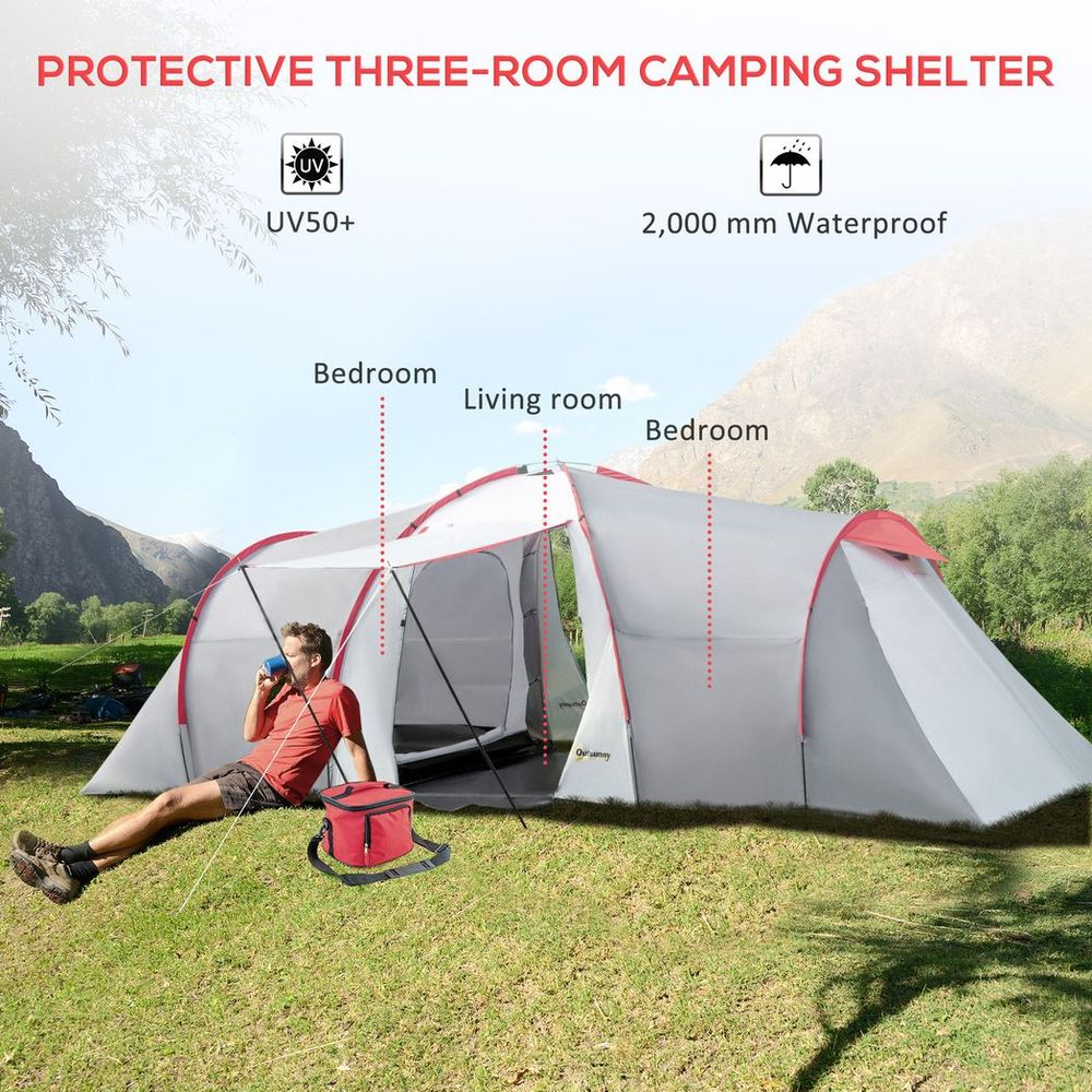 4-6 Person Camping Tent with 2 Bedroom, Living Area and Vestibule