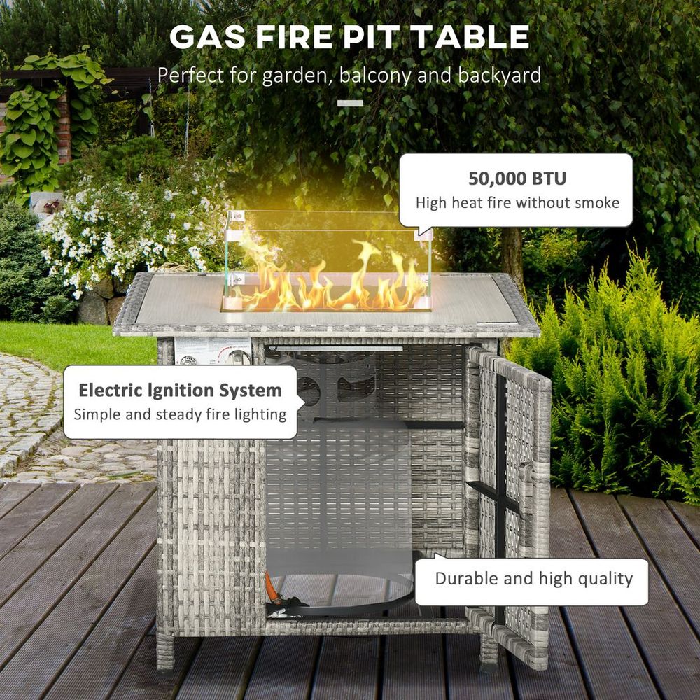 Outsunny Gas Fire Pit Table w/ Rain Cover, Windscreen & Lava Stone, 50,000 BTU