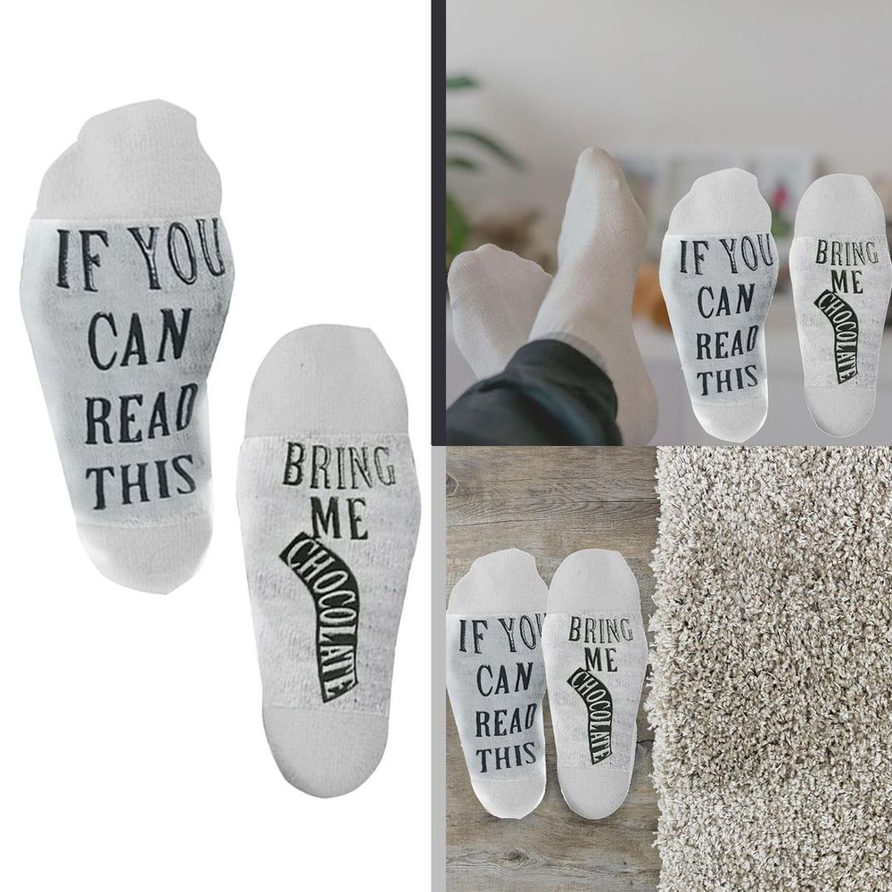 Gifting Slogan Socks If You Can Read This Bring Me Chocolate, White UK Size 4-7