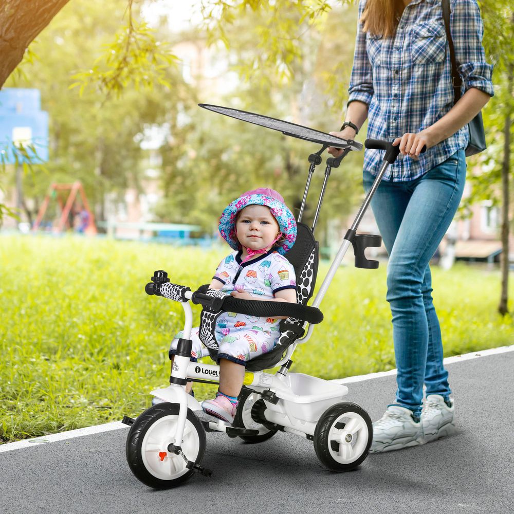 HOMCOM 6 in 1 Kids Tricycle w/ Removable Handle for 1.5 year, White