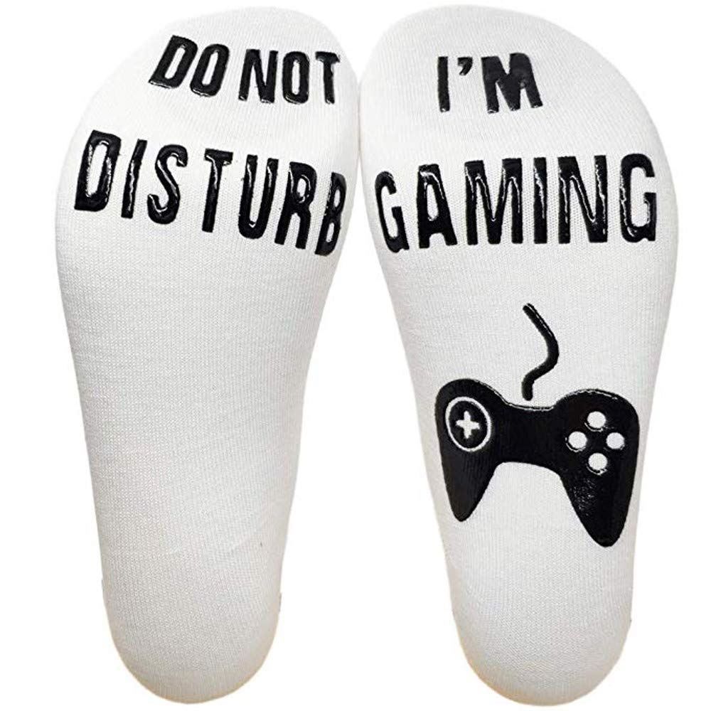 Do Not Disturb, I'm Gaming' Funny Ankle Gamer Socks , Black, White, Grey & Blue