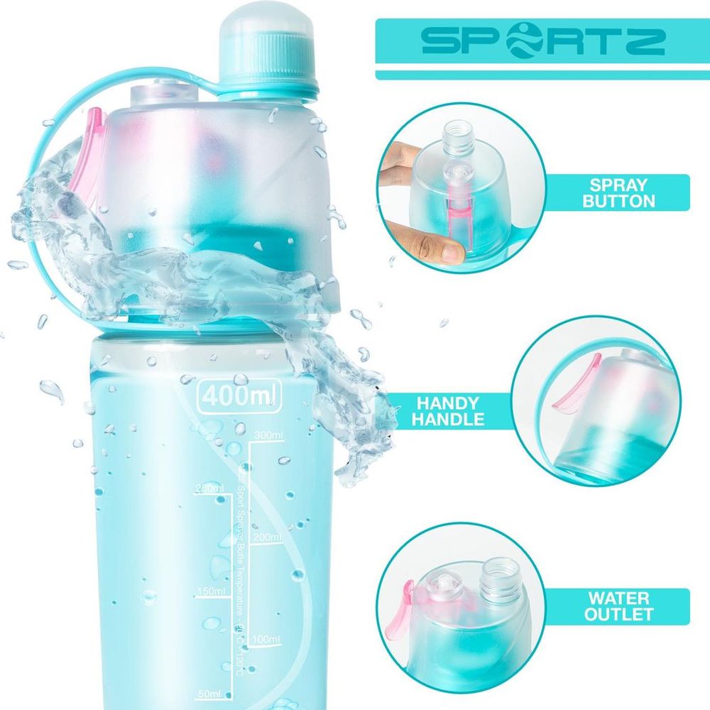 Aquarius Leak Proof Sports Water Bottle with Spray Function 400ml Blue