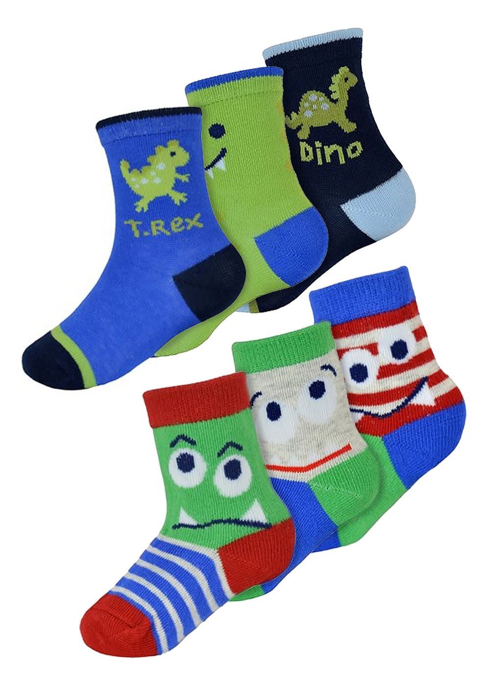 Baby Boys 6 Pack Monsters / Dinosaur Socks