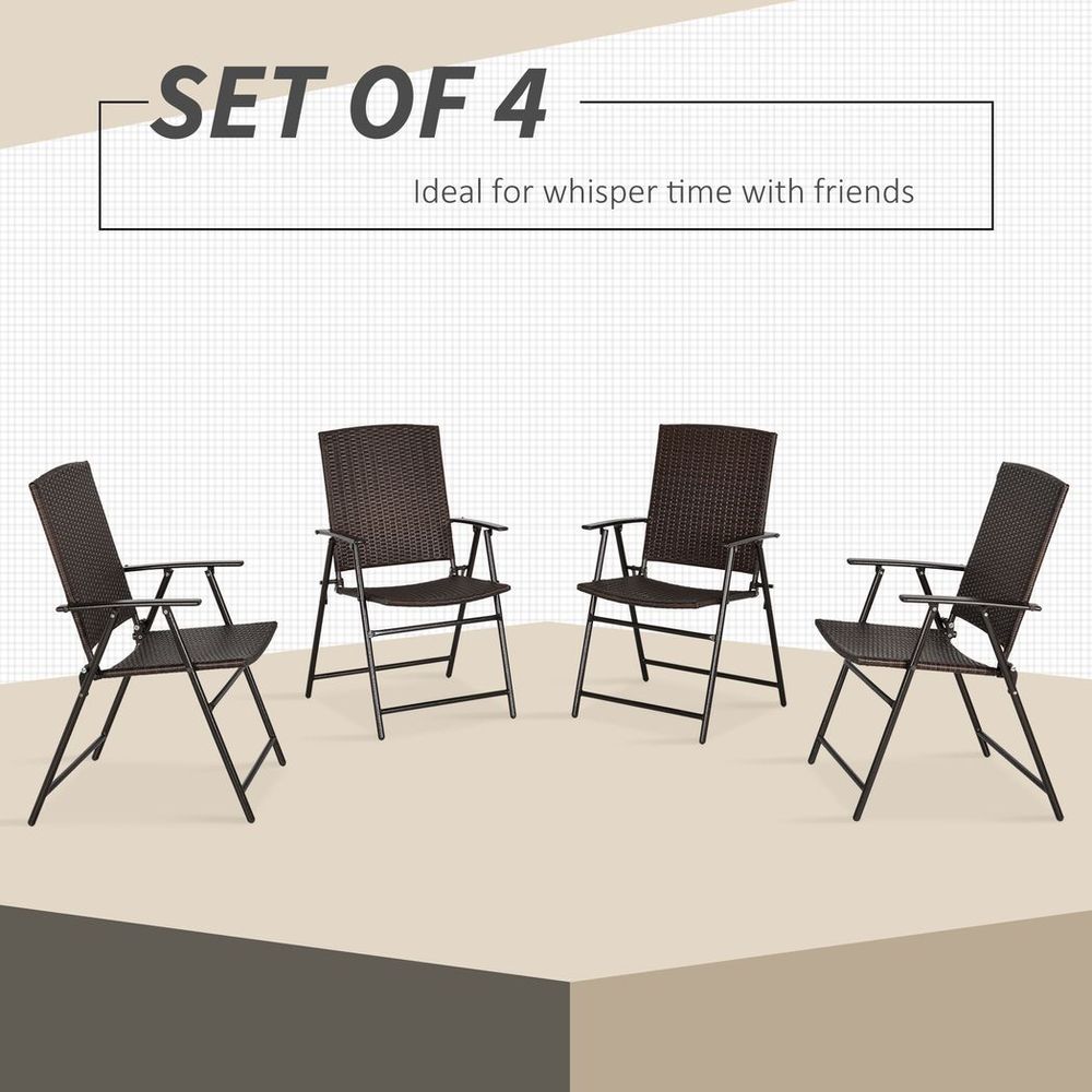 Outsunny 4pcs Rattan Chair Foldable Garden Furniture w/ Armrest Steel Frame