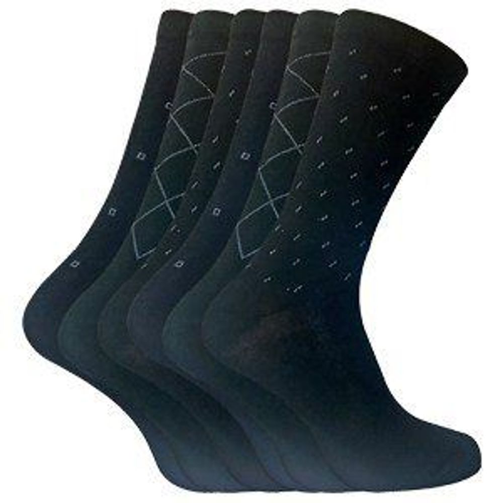 6 Pairs Mens DEE Patterned Cotton Socks