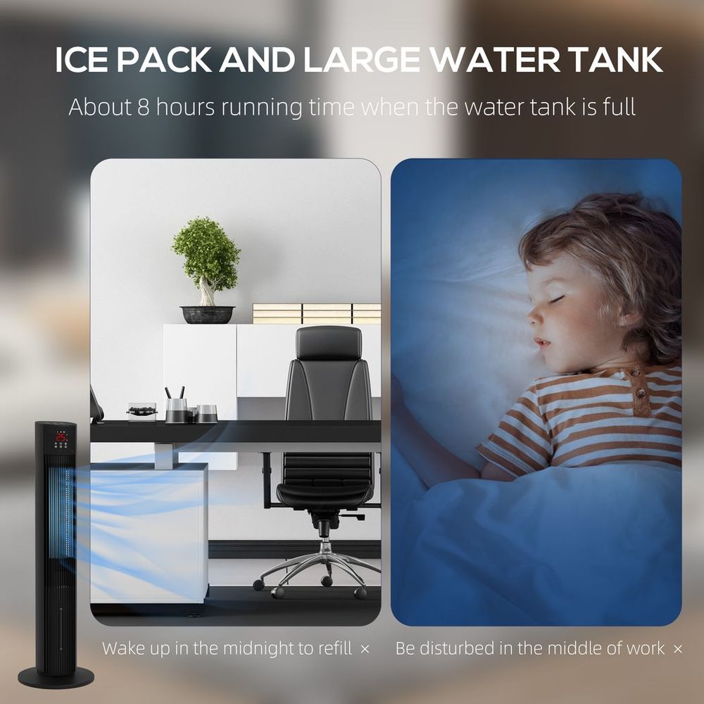 HOMCOM Oscillating Tower Fan Cooling with Ice Pack, Water Tank, Children Lock