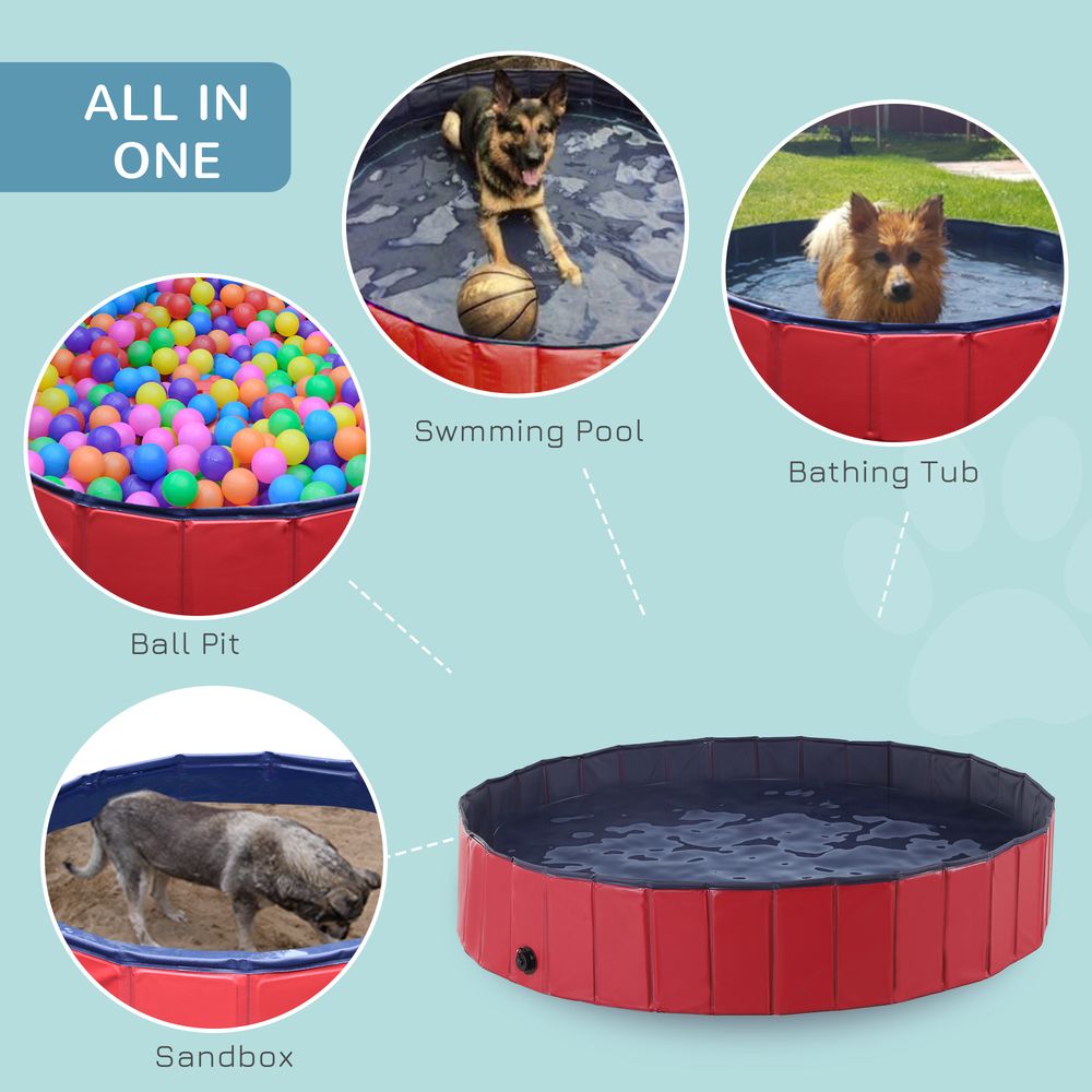 Portable Pet Paddling Pool Swimming Bath Cat Dog Puppy Foldable Red 160cm