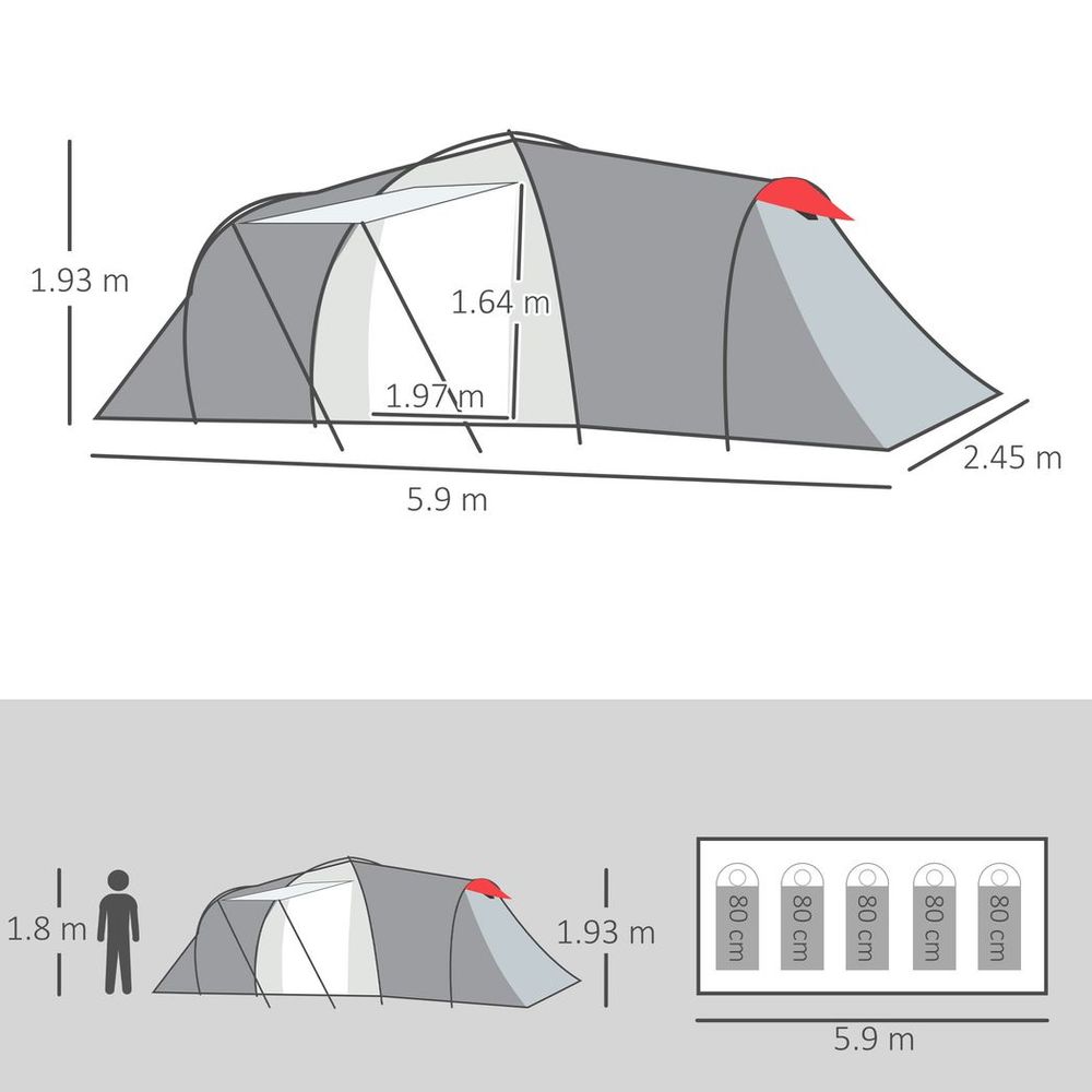 4-6 Person Camping Tent with 2 Bedroom, Living Area and Vestibule