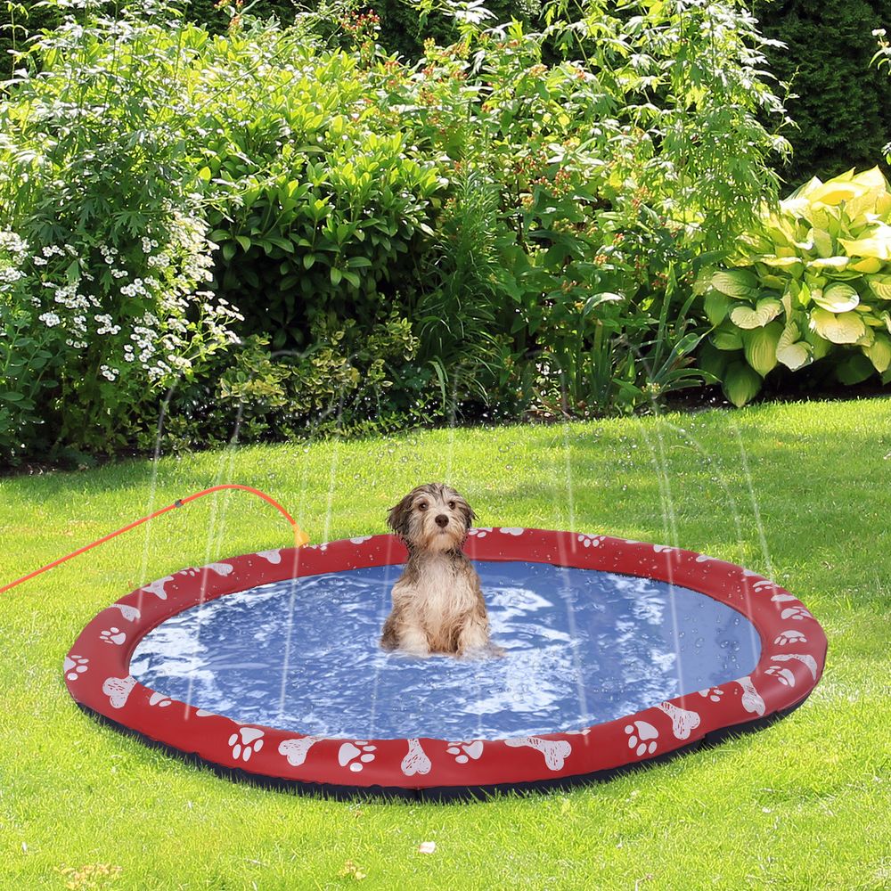 170cm Splash Pad Sprinkler for Pets Dog Bath Pool Non-slip Outdoor Red Pawhut