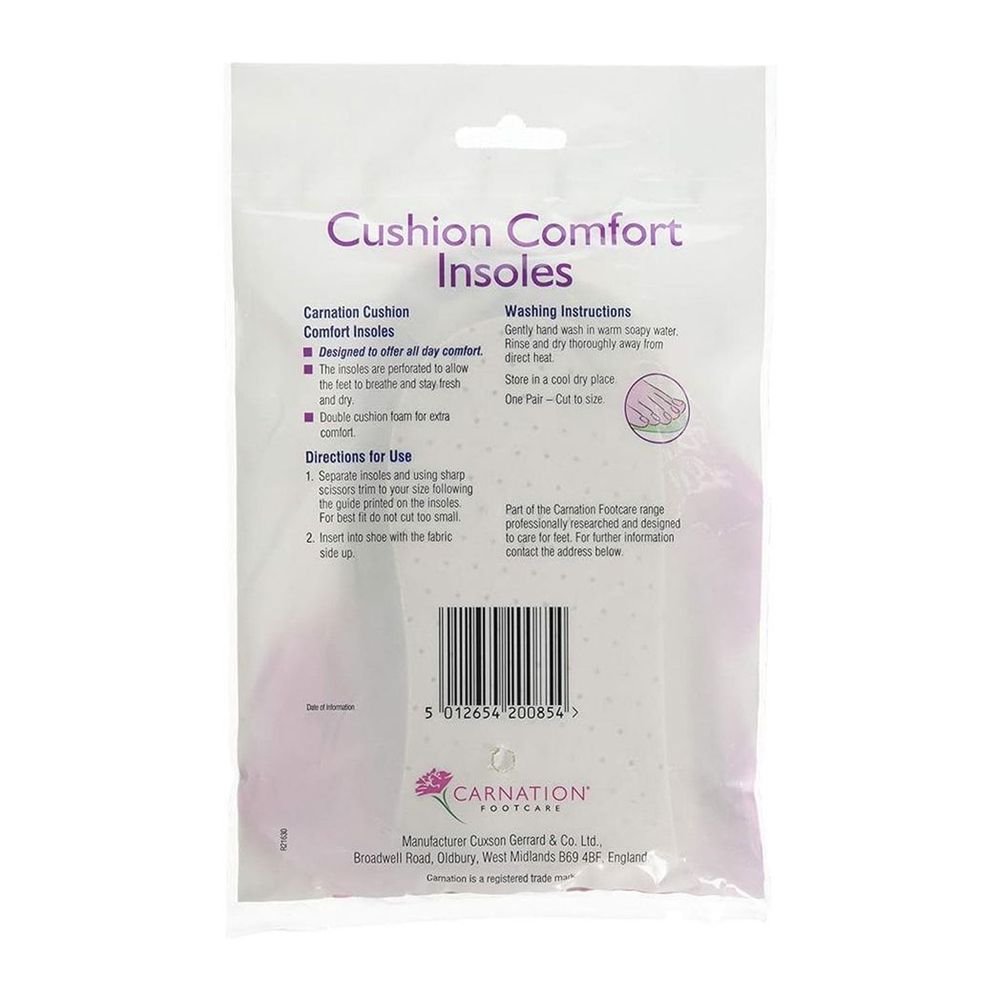 Carnation Foot Care Cushion Comfort Insole One Size Fits All, 1 Pair