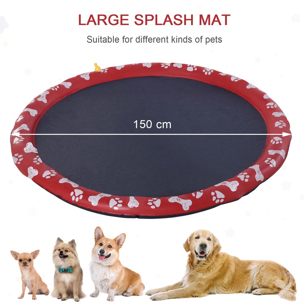 170cm Splash Pad Sprinkler for Pets Dog Bath Pool Non-slip Outdoor Red Pawhut