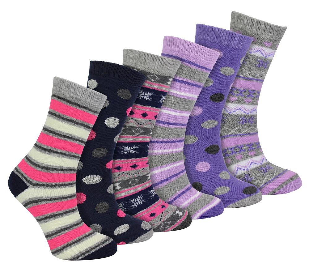 6 Pairs Spots & Stripes Thermal Socks