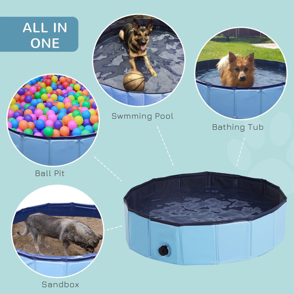Portable Pet Paddling Pool Swimming Bath Cat Dog Puppy Foldable Blue 80cm