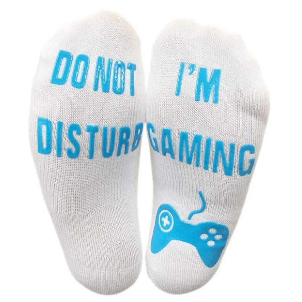 Do Not Disturb, I'm Gaming' Funny Ankle Gamer Socks , Black, White, Grey & Blue