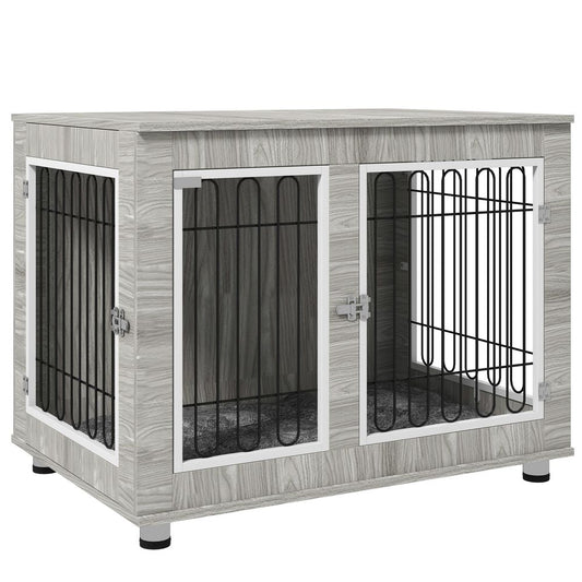 PawHut Dog Crate Furniture, Dog Crate End Table with Soft Cushion, Double Door