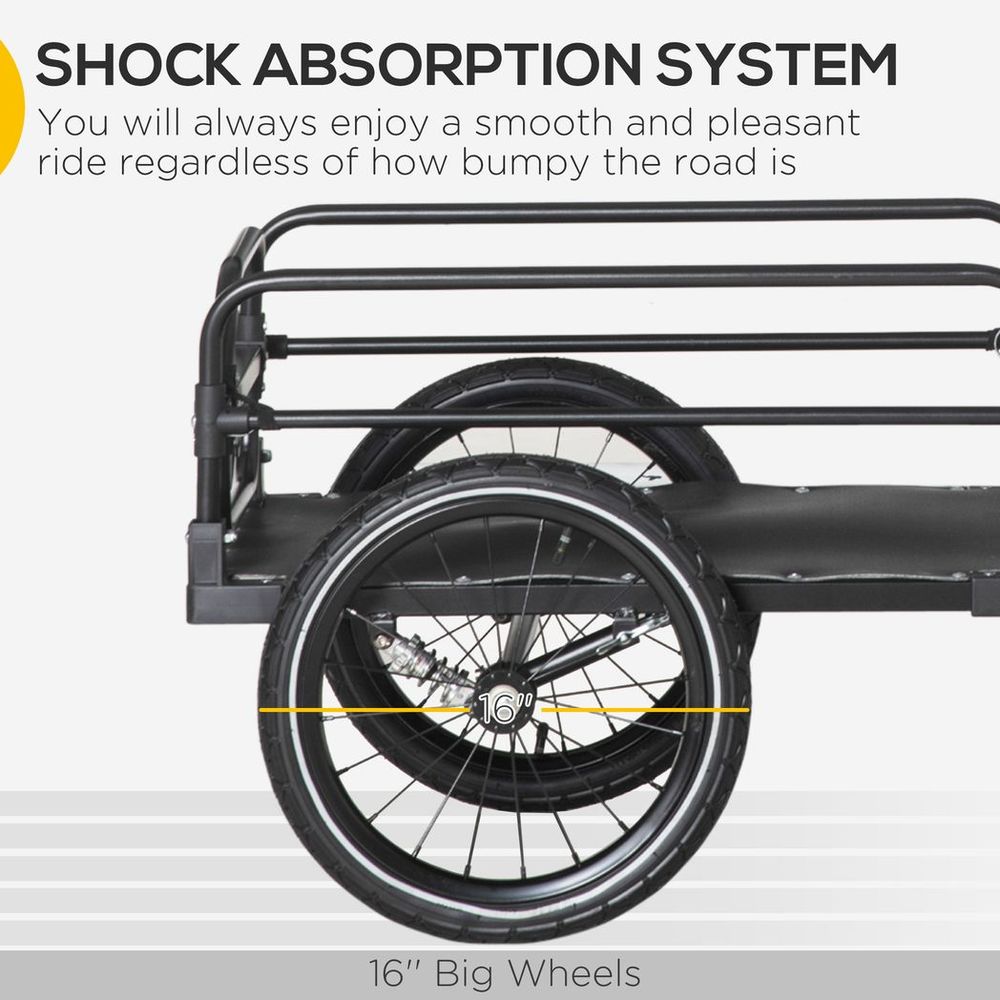 HOMCOM Bike Trailer Wagon Bicycle Cargo Trailer with Suspension, 2 Wheels, Black