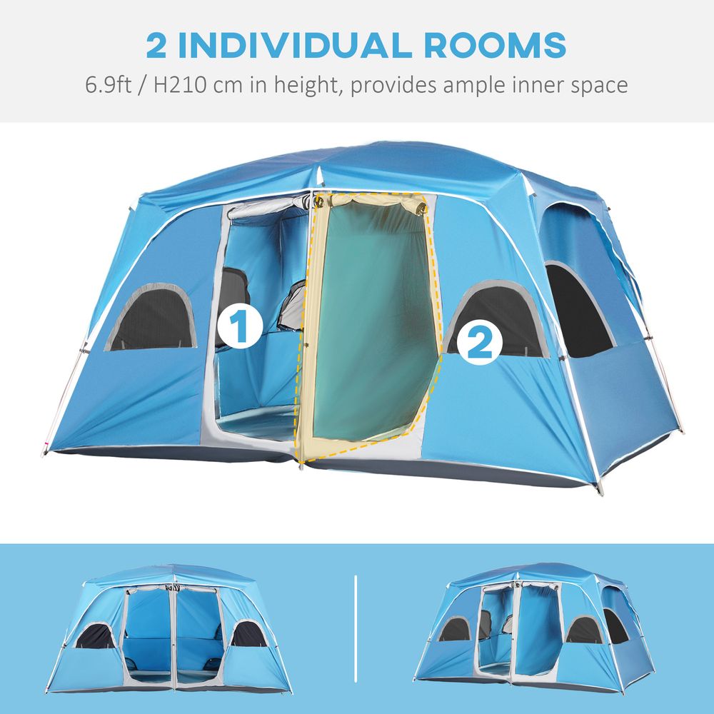 Outsunny Camping Tent, Family Tent 4-8 Person 2 Room Easy Set Up, Blue