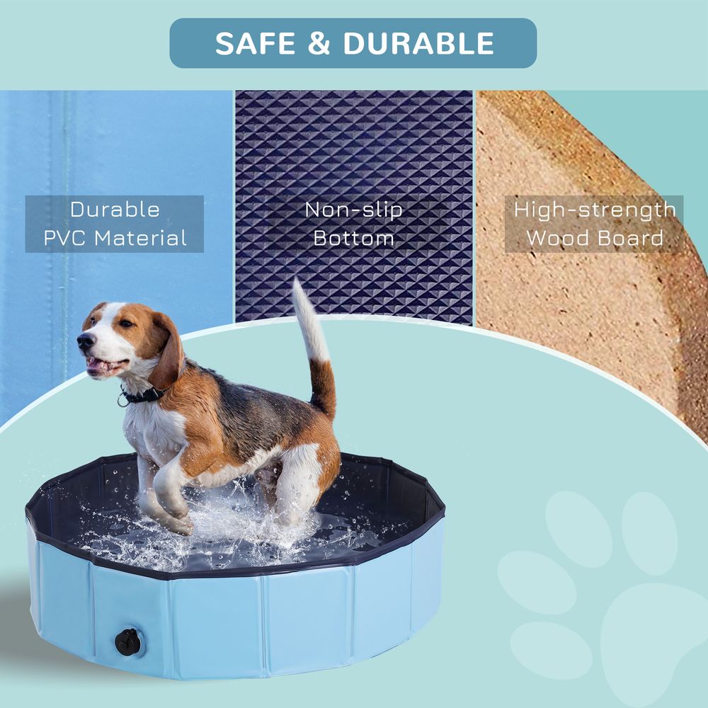 Portable Pet Paddling Pool Swimming Bath Cat Dog Puppy Foldable Blue 80cm