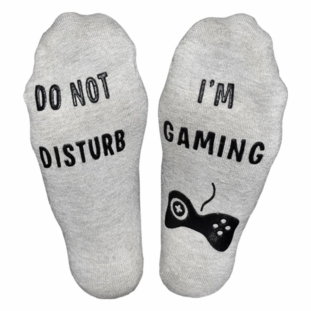 Do Not Disturb, I'm Gaming' Funny Ankle Gamer Socks , Black, White, Grey & Blue