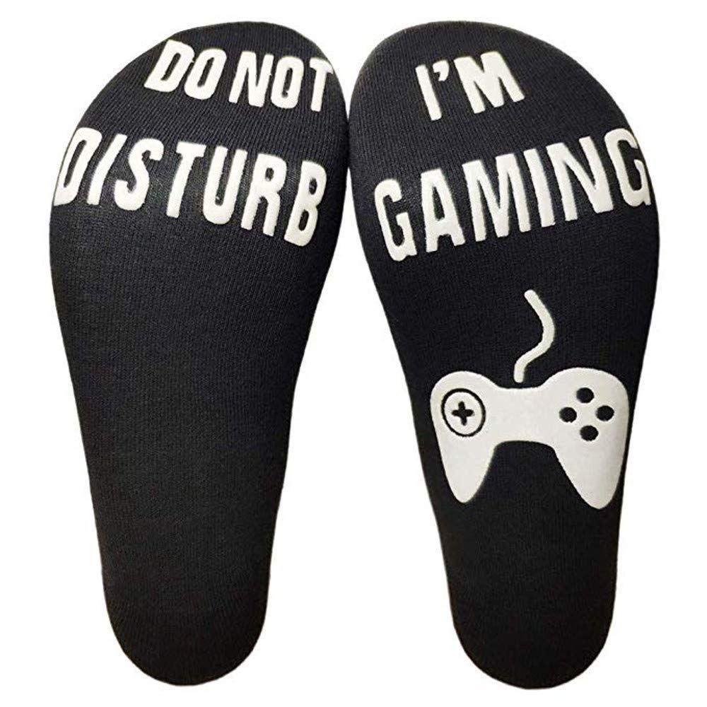 Do Not Disturb, I'm Gaming' Funny Ankle Gamer Socks , Black, White, Grey & Blue