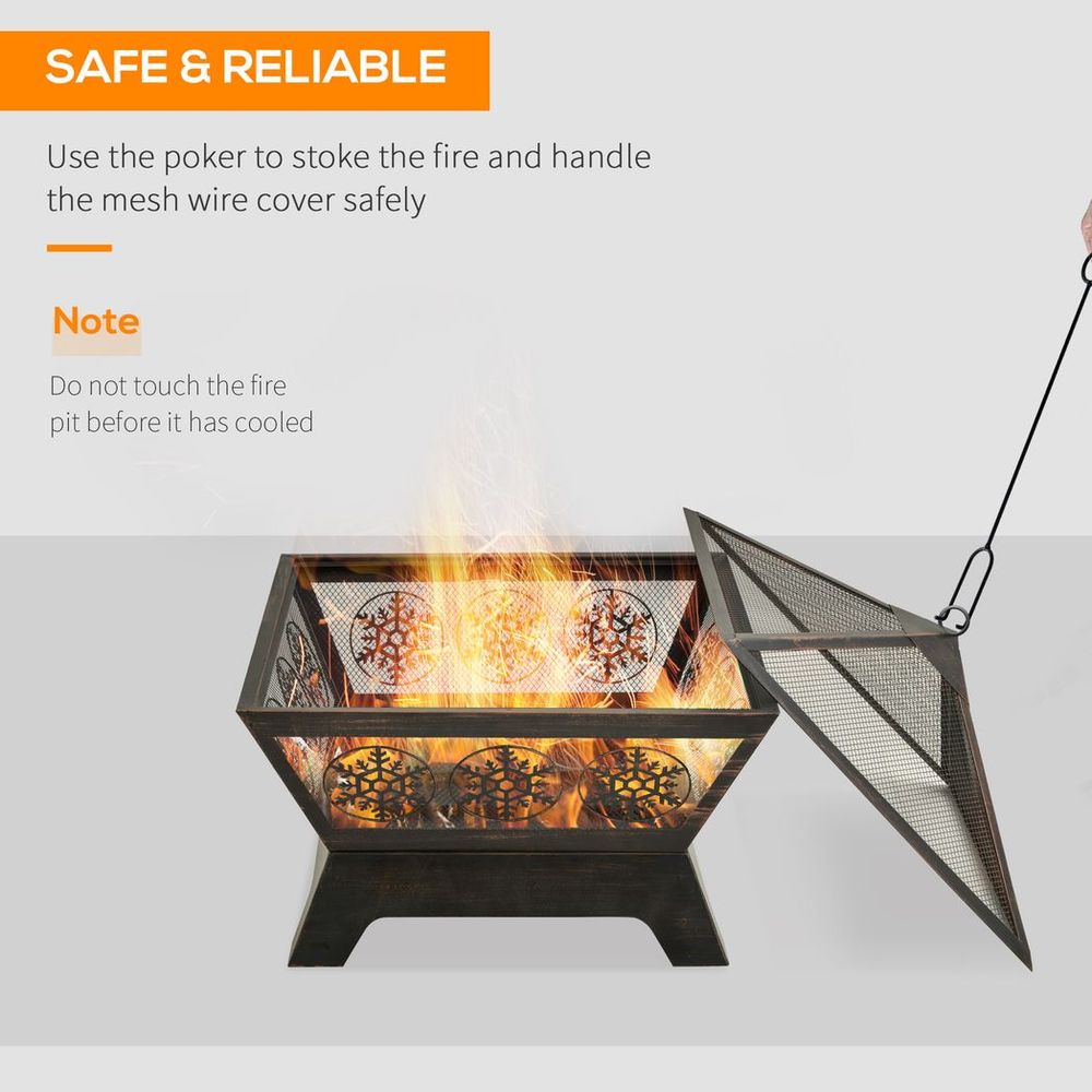 Outdoor Fire Pit with Spark Screen Cover Poker for Camping Picnic