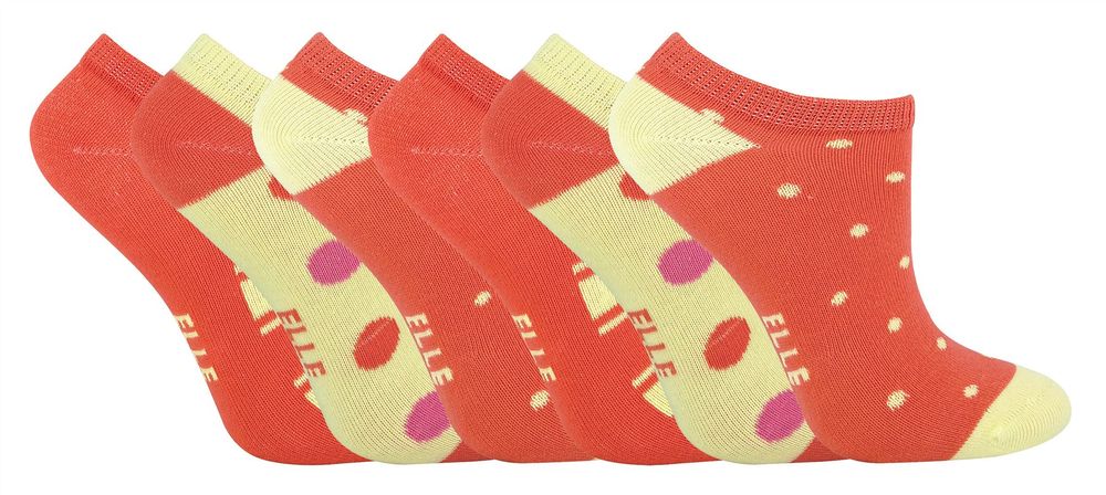 Elle - 6 Pairs Trainer Socks - Orange