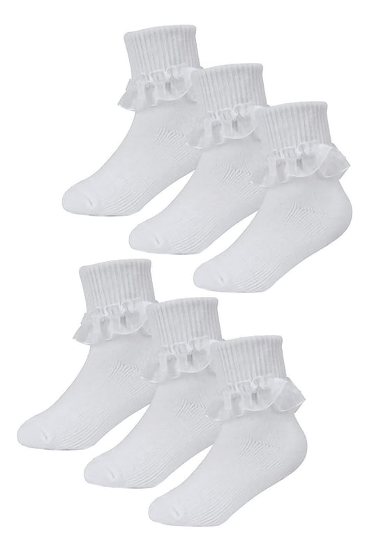 Baby Girls 6 Pack Organza Lace Socks (0-2.5 / White)