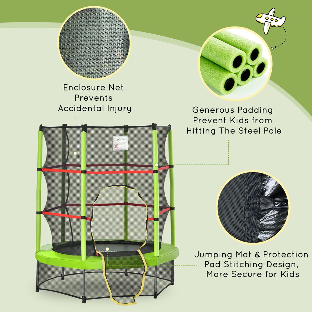 Kids Trampoline Mini Bouncer w/ Enclosure Net Age 3-6 Years Green HOMCOM