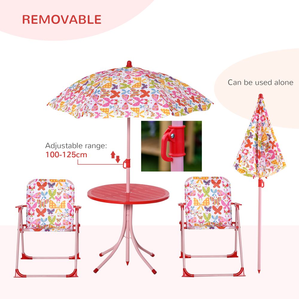 Outsunny Kids Folding Picnic Table Chair Set Butterfly Pattern Outdoor Parasol