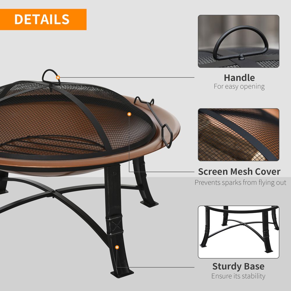 Outdoor Patio Steel Fire Pit Bowl for Backyard w/Spark Screen Cover