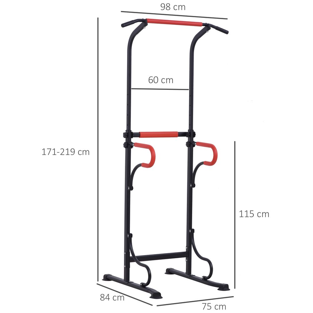 Steel Multi-Use Exercise Power Tower Station Adjustable Height w/ Grips HOMCOM