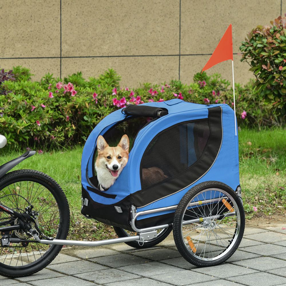 Dog Bike Trailer Pet Cat Carrier for Small Medium Puppy Travel Black and Blue