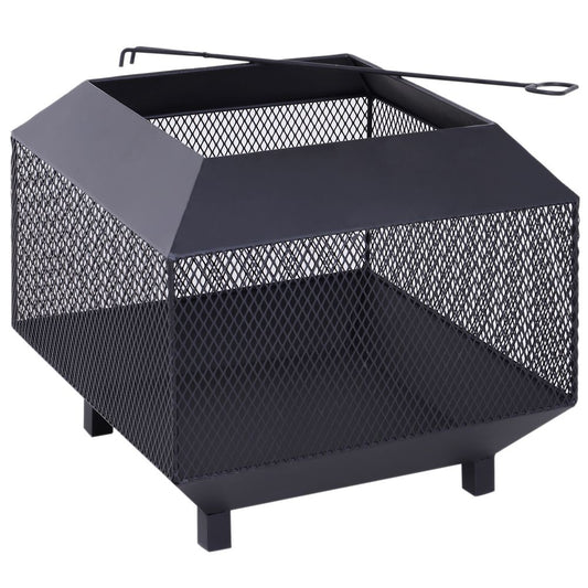 Outsunny Fire Pit, Square Shape, Steel-Black