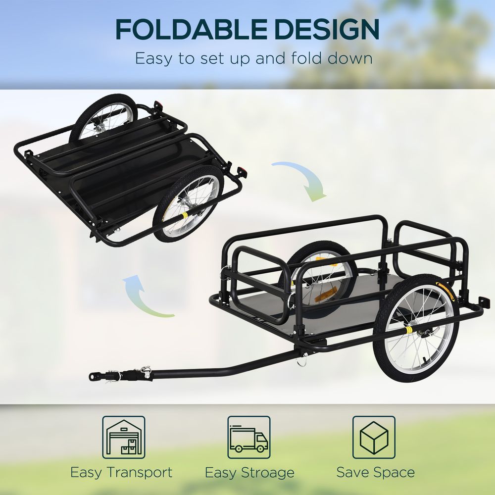 Folding Frame Bike Cargo Trailer Extra Bicycle Storage Carrier W/Hitch-Black