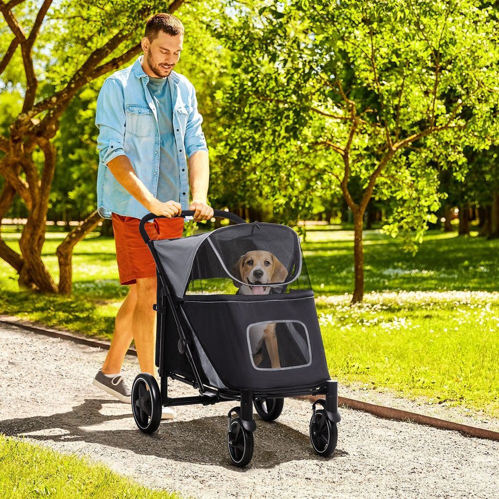 PawHut Foldable Dog Carriage w/ Universal Wheels, Shock Absorber - Black