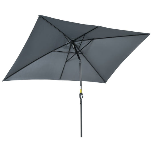 Outsunny 3x2m Patio Parasol Canopy Tilt Crank 6 Ribs Sun Shade Garden Dark Grey